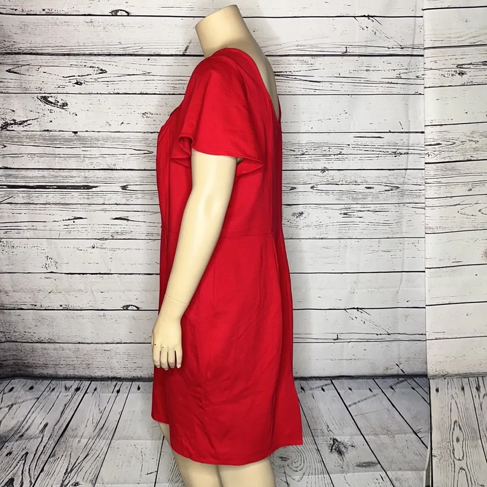 Lane Bryant Size 22 Red Lace-Up Neckline Flutter Sleeve Sheath Dress - Image 3