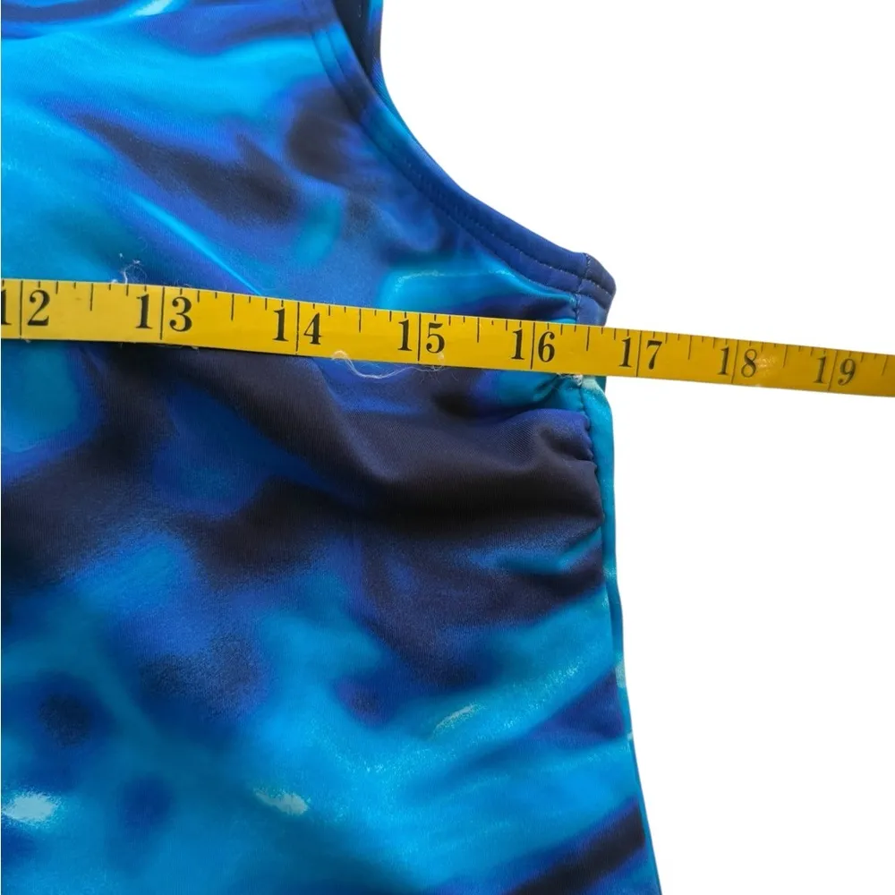 Lands End Womens Blue Swirl Tankini Top Built In Bra Size 10 Modest Swim Beach - Image 6