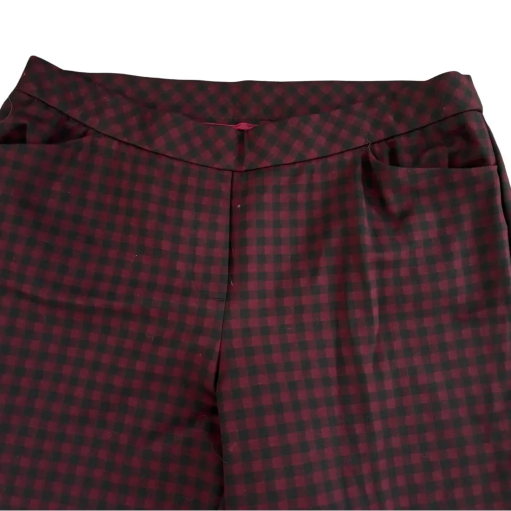 J. Jill Ponte Slim Leg Check Plaid Pant Sz LP Burgundy Black Casual Fridays - Image 3