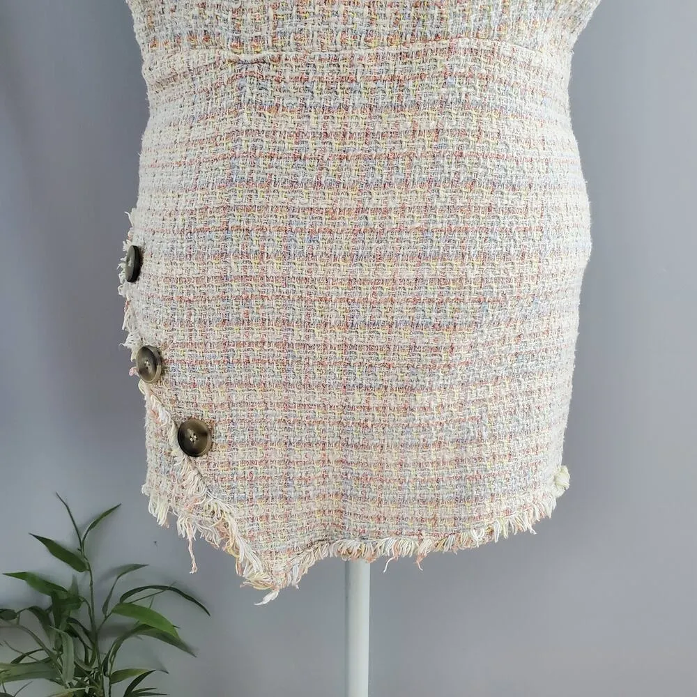 Zara TRF Collection Frayed Tweed Mini Skirt Jumpsuit Size S - Image 4