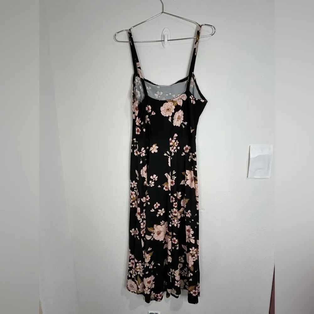 French Grey Floral Midi Dress Women’s Large Black Pink Sleeveless Casual Stretch - Image 6
