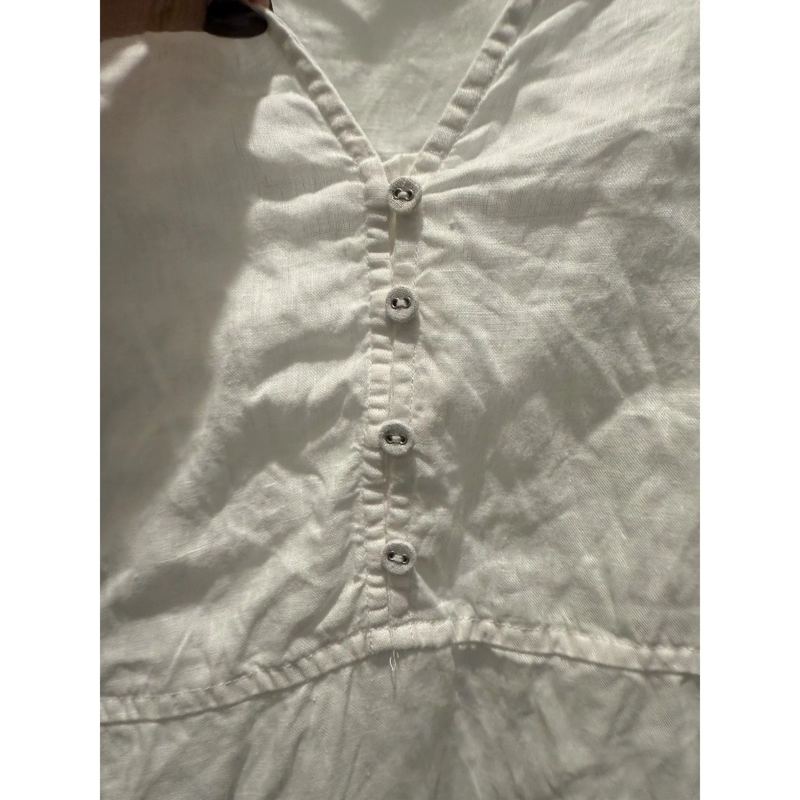 Women’s Cynthia Rowley White Linen Blouse Tunic Roll Tab Sleeve Medium Light - Image 3