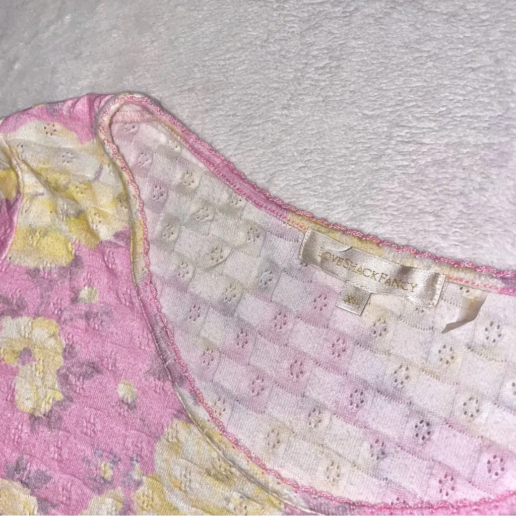 LoveShackFancy Pink and Yellow Floral 3/4 Sleeve Length Pullover Sweater size XS - Image 5