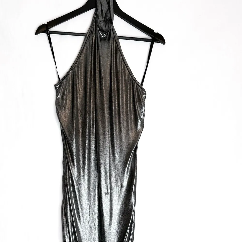 Vintage Metallic Draped Halter Backless Dress Gown - Size Medium - Image 4