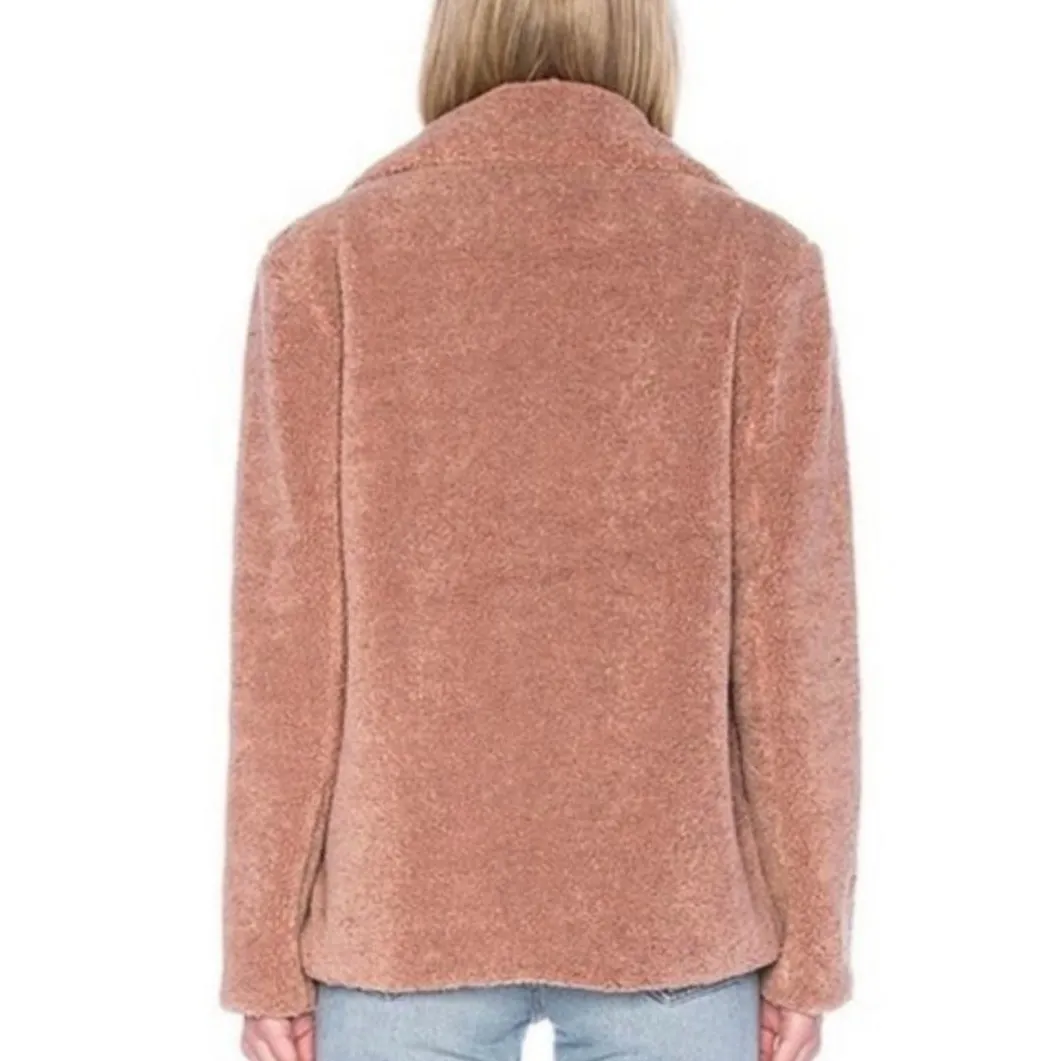 Revolve Mink Pink Dusty Rose Pink Sherpa Teddy Jacket Small - Image 9