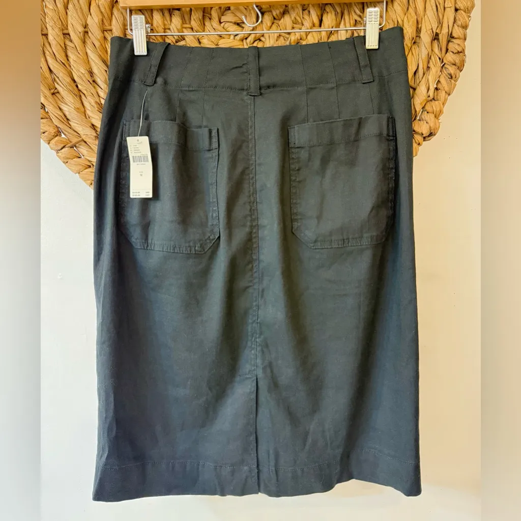 NWT Anthropologie Maeve The Colette Skirt in Black Linen Edition Size Medium - Image 7