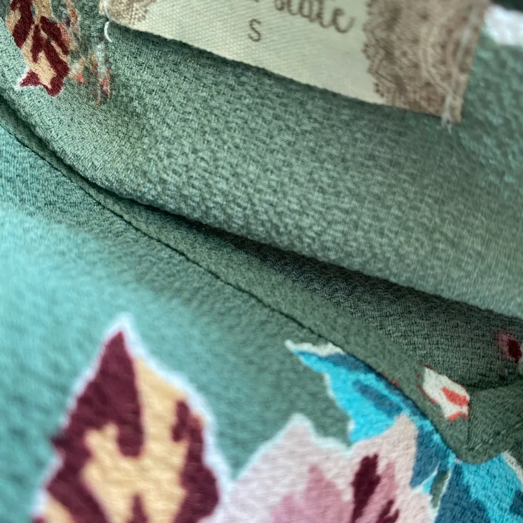 Altar’d State Women’s Small Sage Green Floral Bell Sleeve Ruffle Boho Chic Top - Image 5