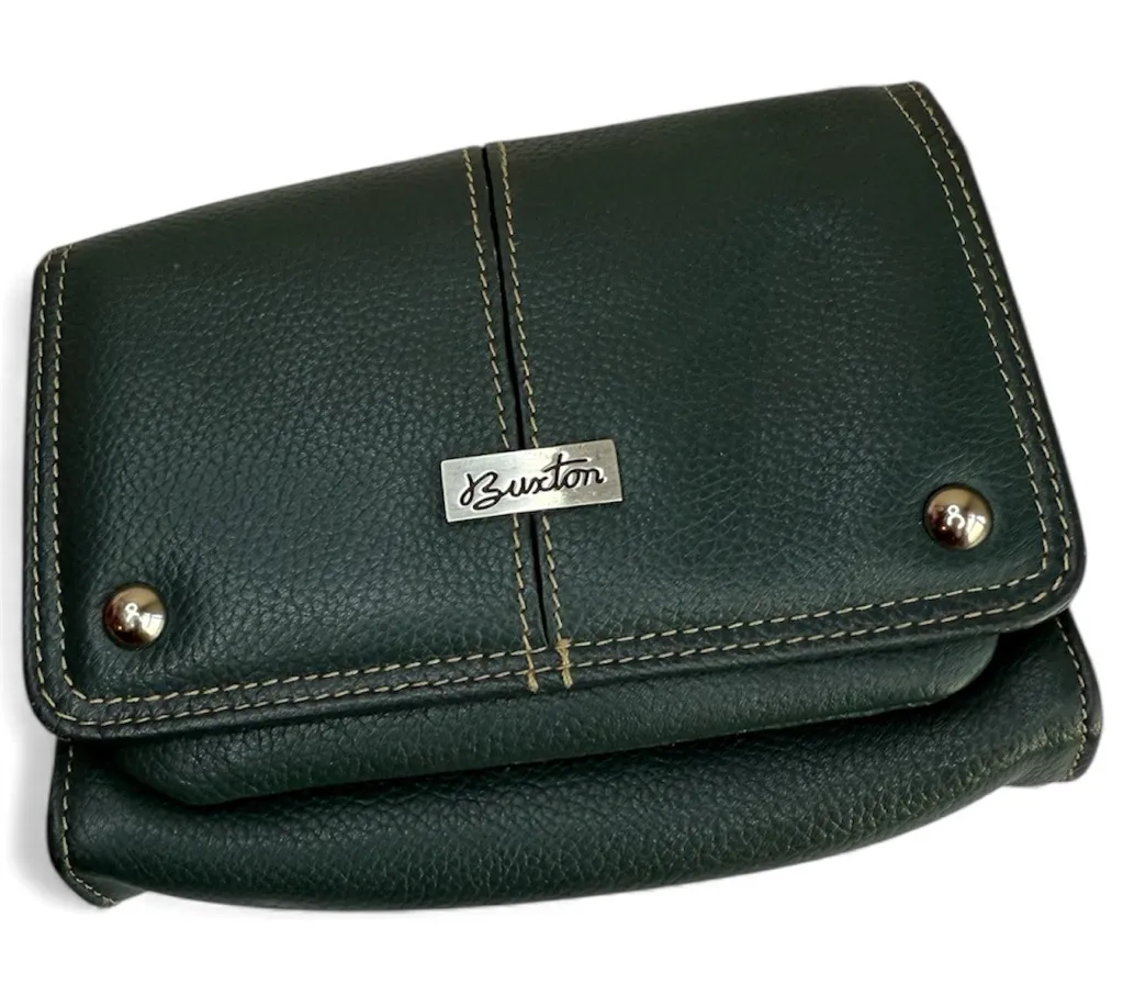 Buxton Green Westcott Trifold Wallet Pebble Leather Organizer with Snap Closure - Image 1