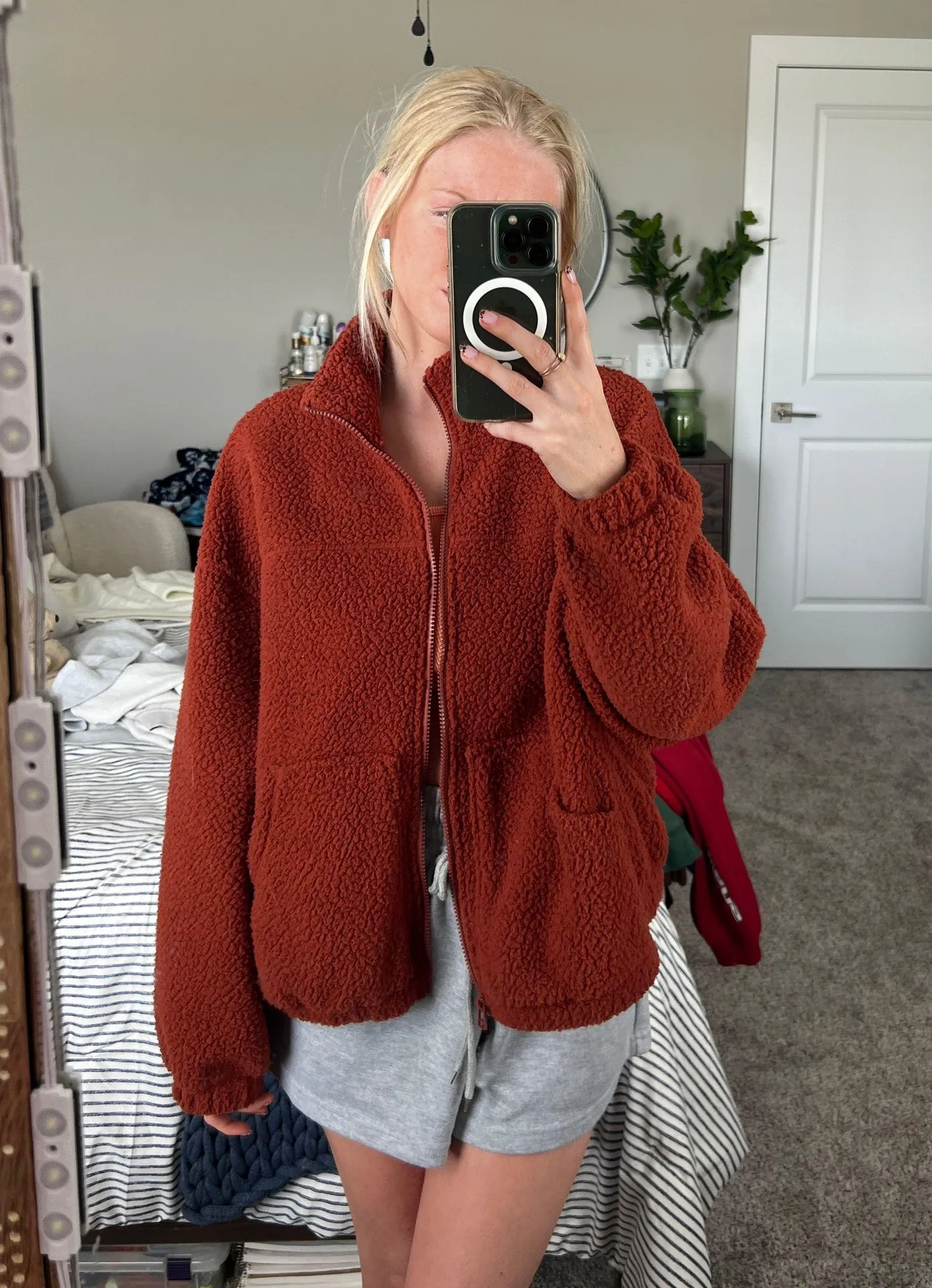 Orange Sherpa Zip Up Jacket - Image 3