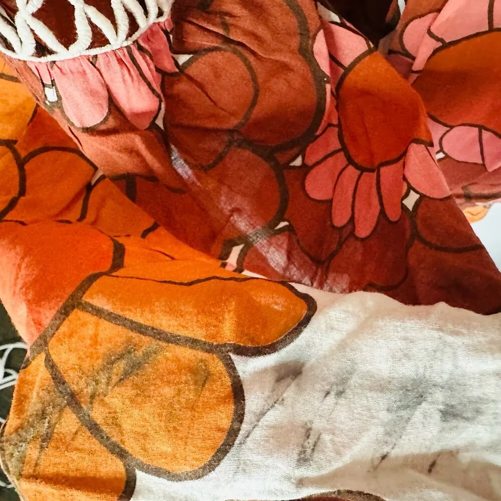 DODO BAR OR Nell Burnt Orange White Floral Lace Cutout Oversized Dress Size S - Image 12