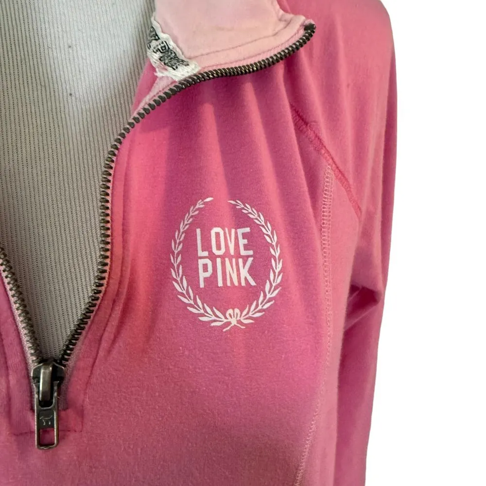 Victoria's‎ Secret PINK Zip Pullover Size S LOVE PINK Logo Long Sleeve Top - Image 5