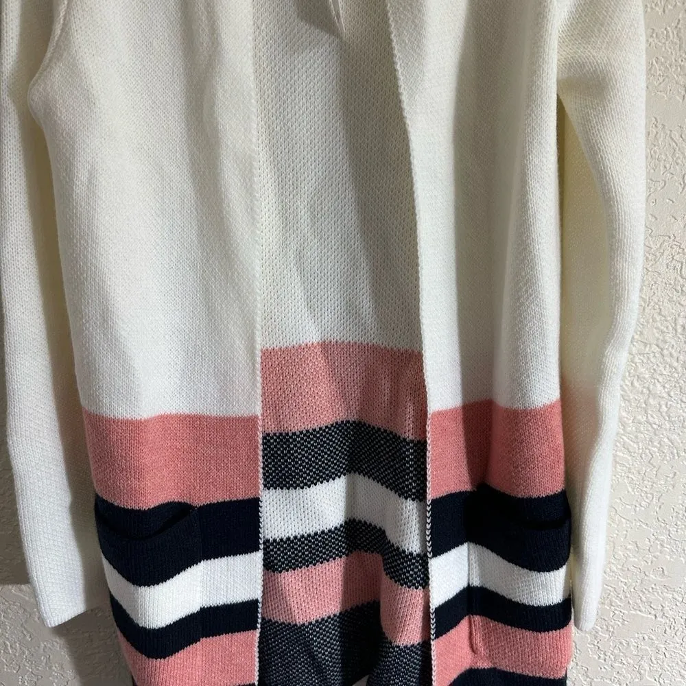 Loft Ivory Pink Navy Blue Long Cardigan - Size Small -‎ NWT - Image 11