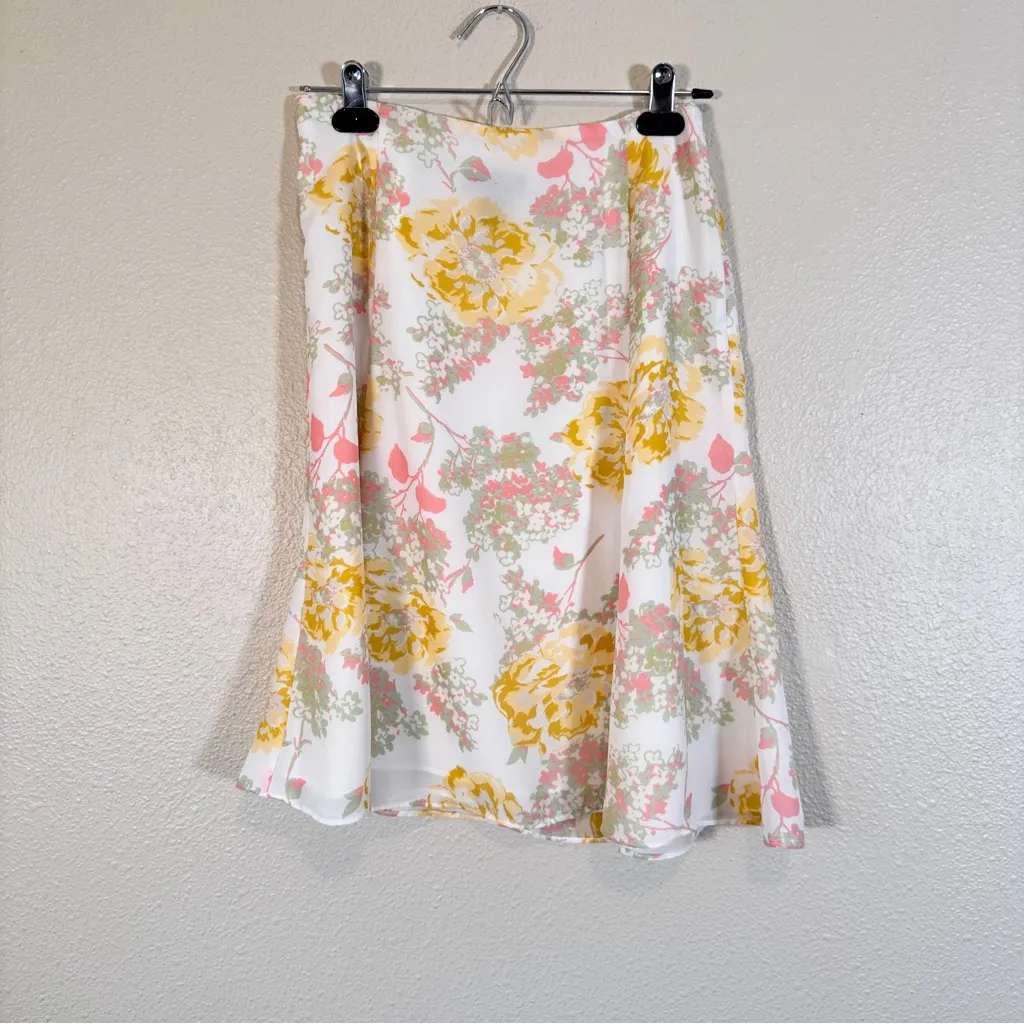 Ann Taylor Vintage 90s White Yellow Pink Floral Skirt Womens 2 Fairy Core Girly - Image 9