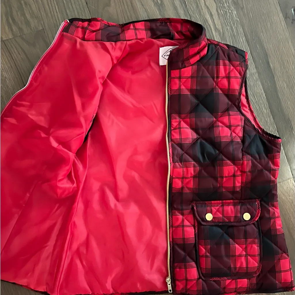 St. John's Bay Red Black Plaid Vest petite small - Image 2