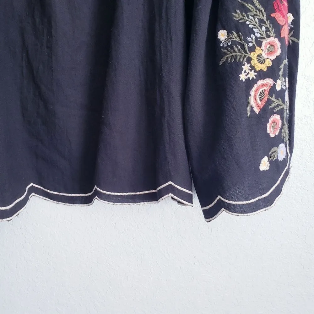 Umgee Black Scalloped Off The Shoulder Embroidered Floral Bellsleeve Top - Image 3