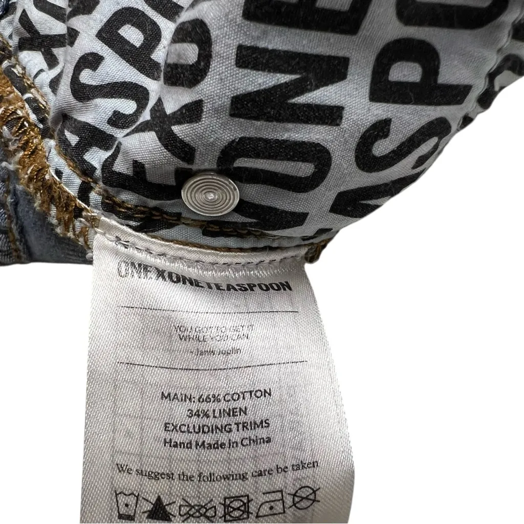 One X One Teaspoon Blue Denim Fringe Hem High Rise Shorts Size 26 - Image 9