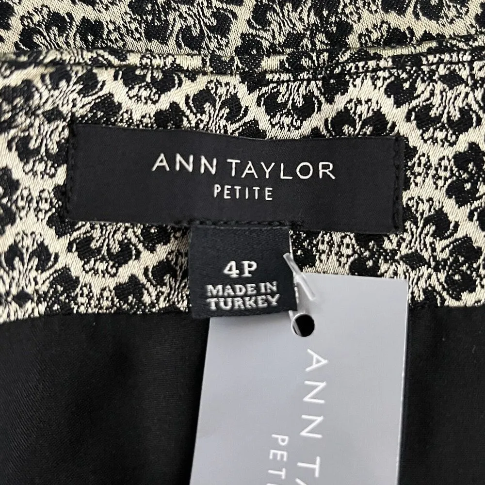 Ann Taylor Skirt Women 4 Petite Black Gold Shimmer Baroque Jacquard Party Preppy - Image 6