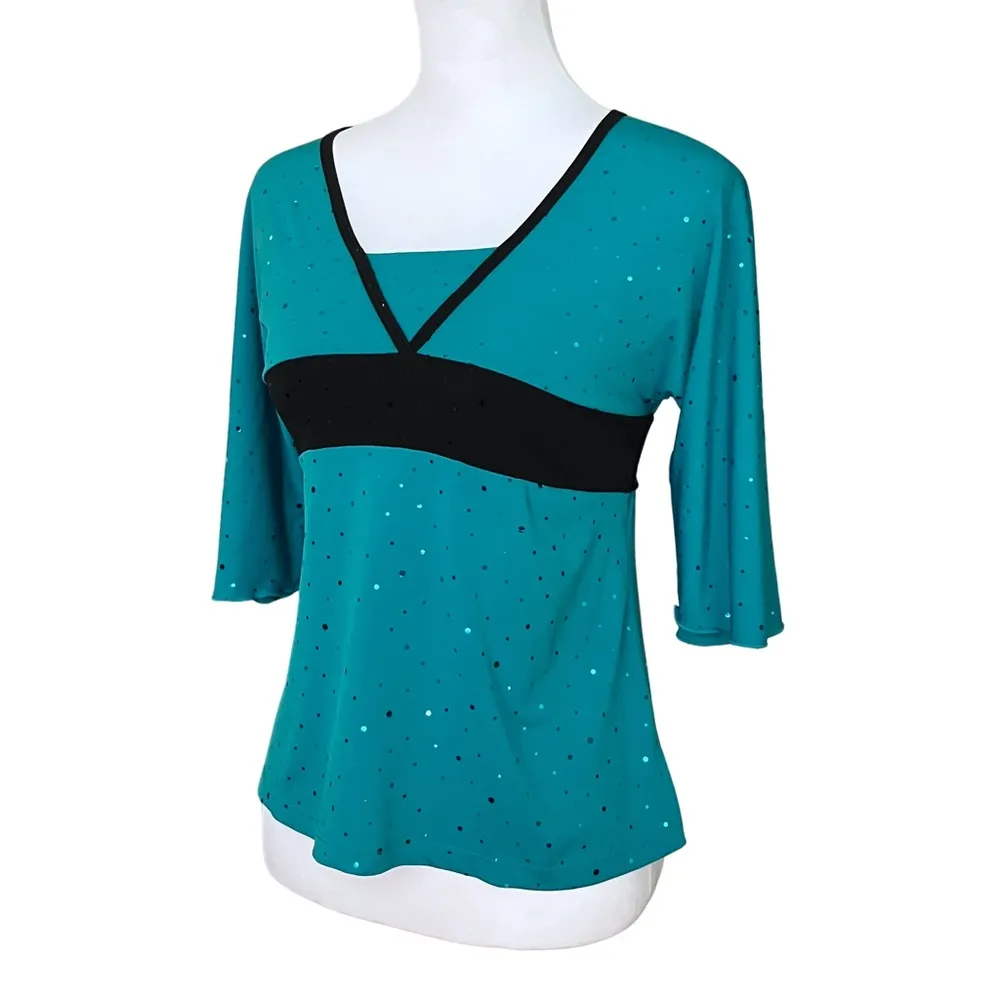 Vintage Y2K Teal Black Tie Empire Waist Babydoll Top. XS/S. Fairy Girlhoodcore Blue - Image 2