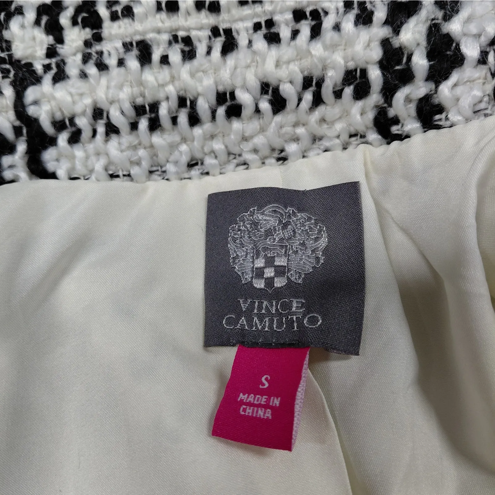 Vince Camuto Women’s Plaid Tweed Coat Size Small Ivory Black Longline Jacket - Image 7