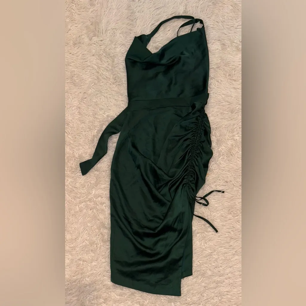 NEW Lavish Alice Wo Midi Emerald Green Satin Cross Back Cowl Neck dress sz 6 - Image 6