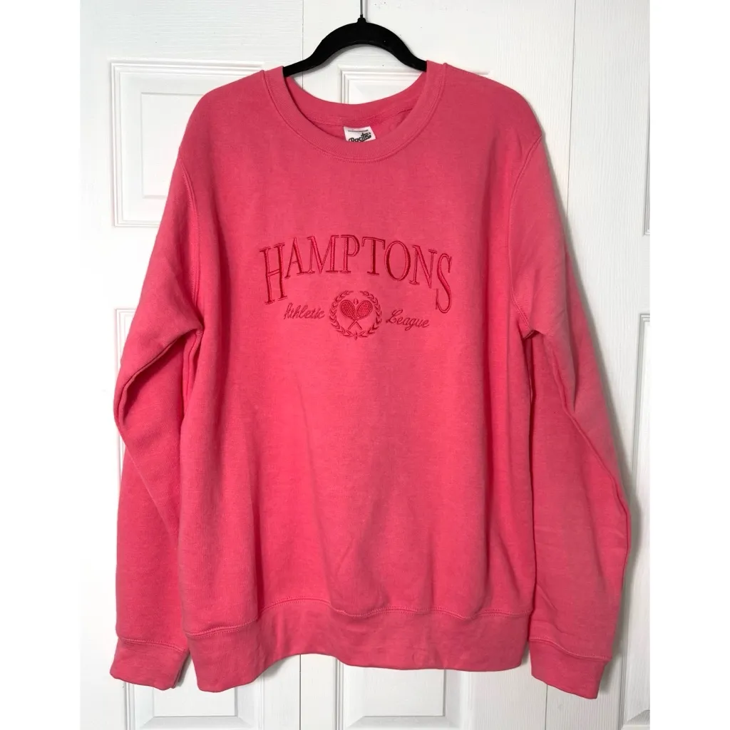 Pacific & Co Rose Pink Hamptons Embroidered Crewneck Long Sleeve Sweatshirt L Size L - Image 3