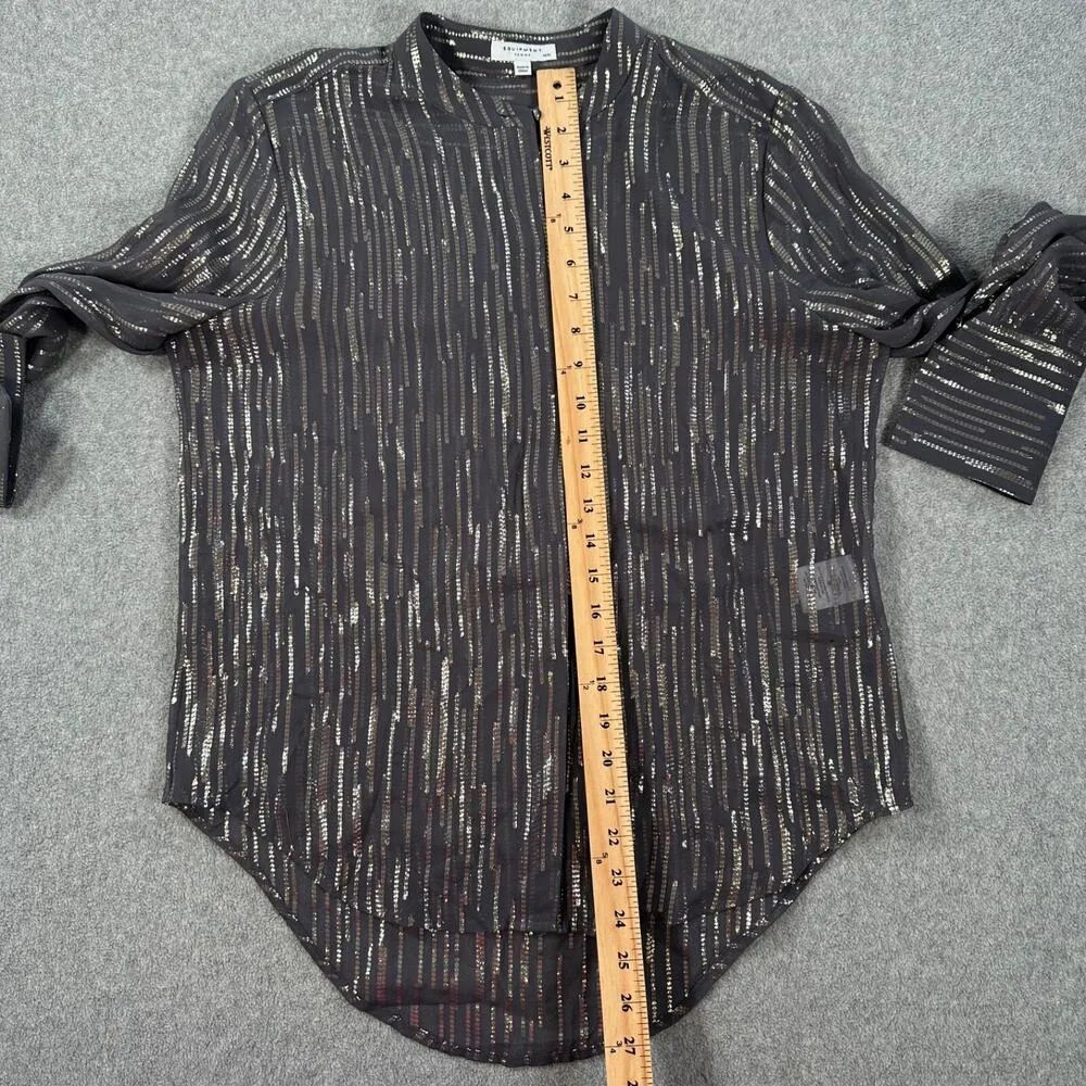 EQUIPMENT Femme Jecinthe Silk Shirt Women's Medium Gray Metallic Sheer Button - Image 7