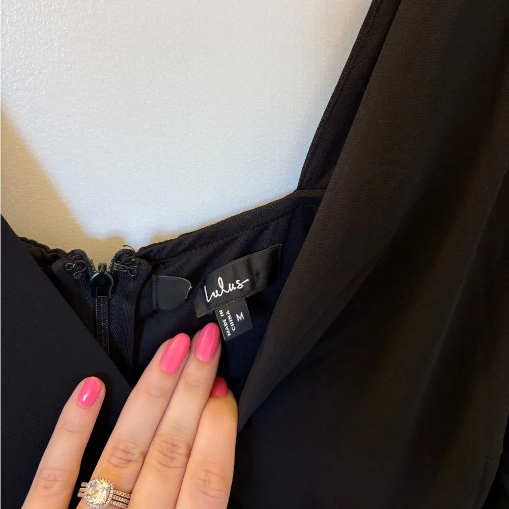 Lulus Tier Elegance Long Sleeve Tiered Chiffon Maxi Dress Black Size Medium Tie - Image 5