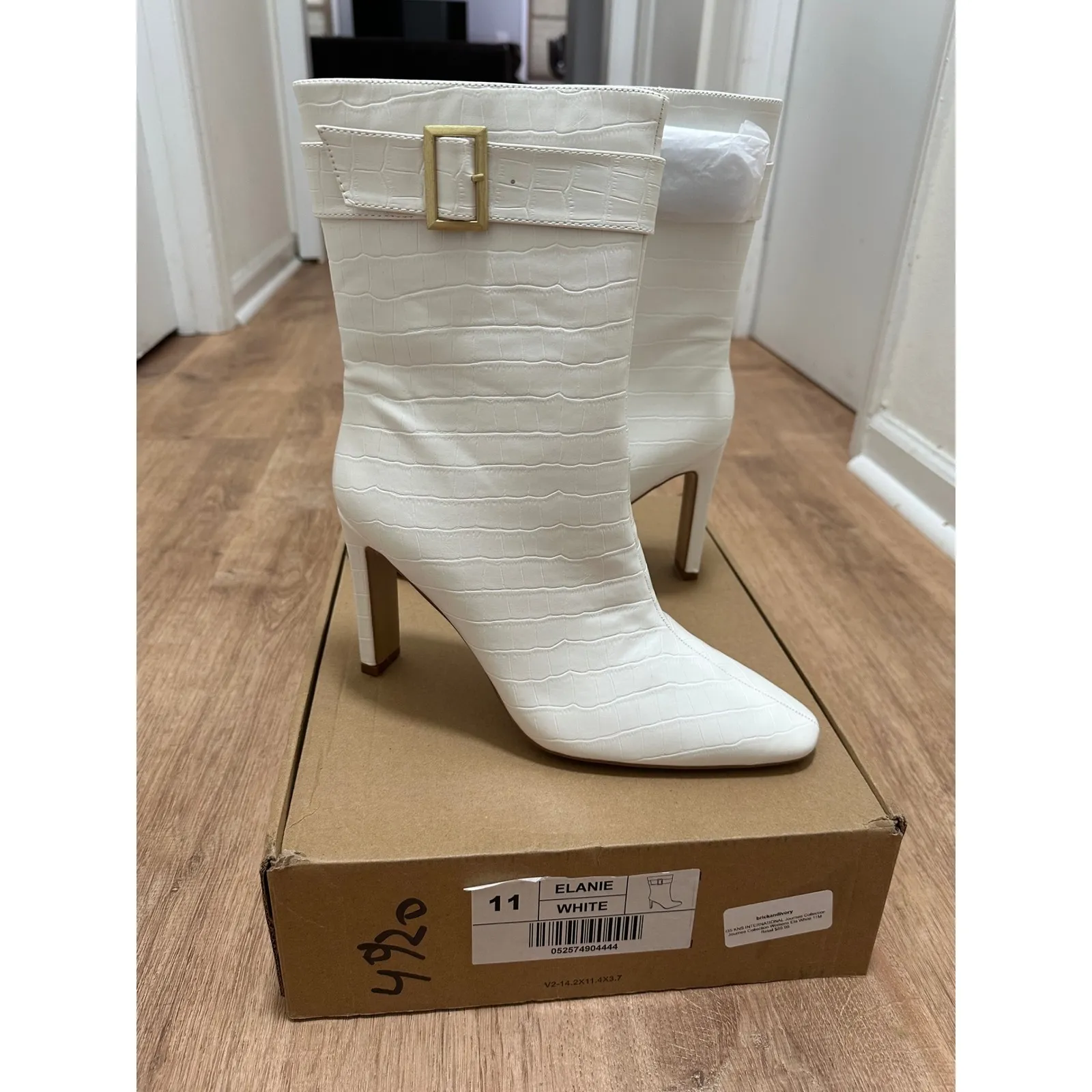JOURNEE COLLECTION | Elanie White Croc Embossed Boots, Size 11 - Image 2