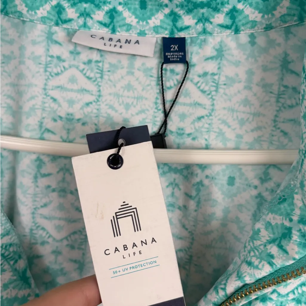 NWT Cabana Life Sunshine Shores Wicking Performance Blue Zip Top Size 2X UPF50+ - Image 4