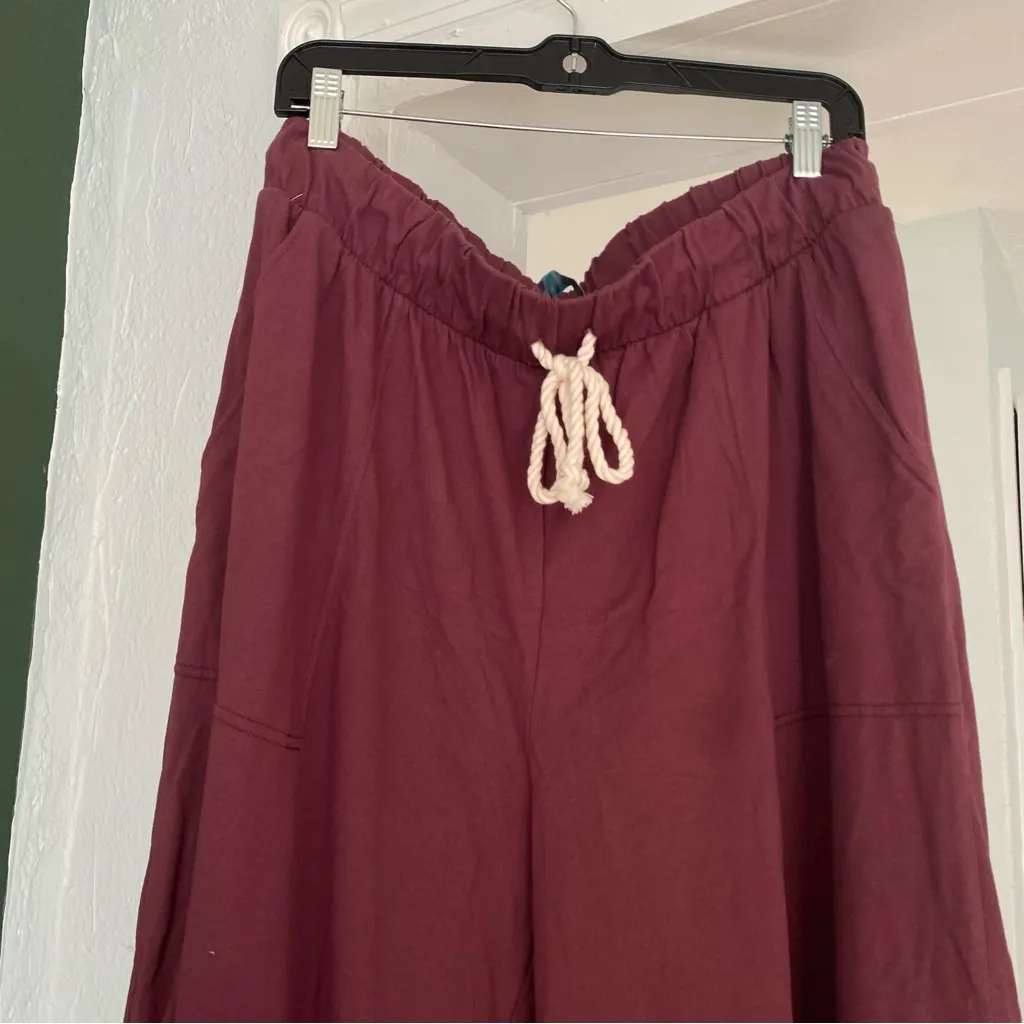 Free People Lacey Set NWT size large off the shoulder wide leg pants maroon - Image 6