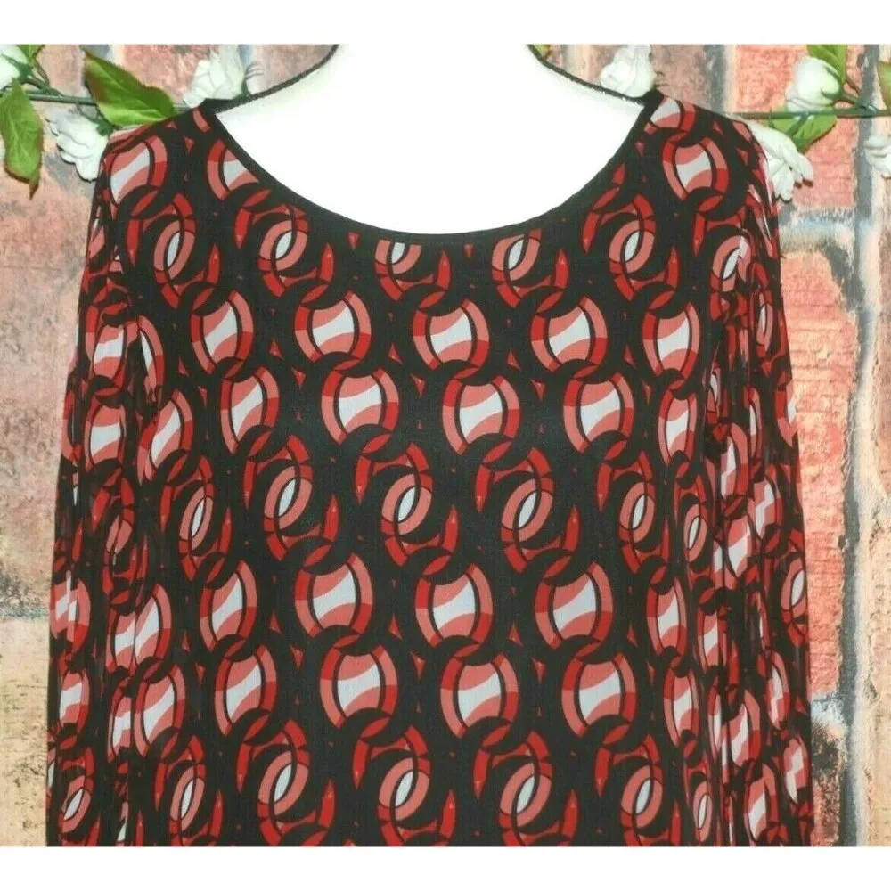 Liz Claiborne Blouse Top Size L Red Black Geo Print Career Office Church Lined - Image 2