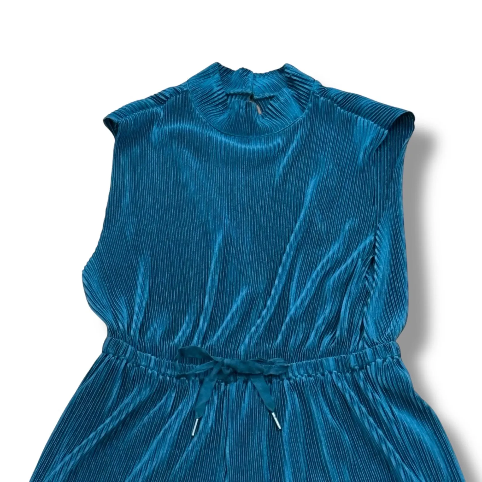 Urban Outfitters Size S Eliza Teal Green Pleated Mock-Neck Wide Leg Jumpsuit - Image 5