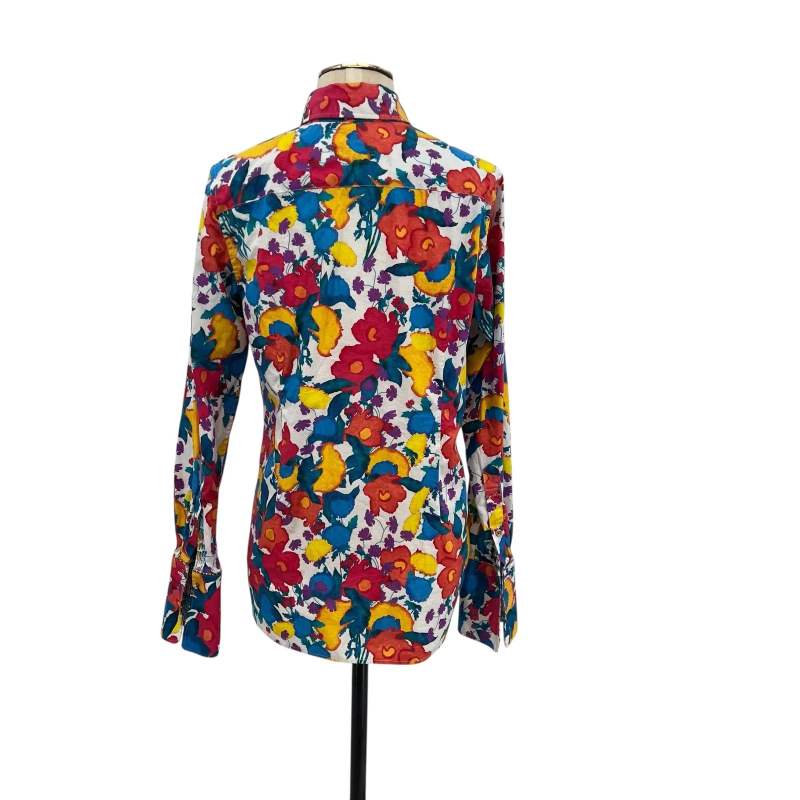 Robert Graham Button Down Shirt Floral Print Abstract White Blue Size‎ Medium - Image 9