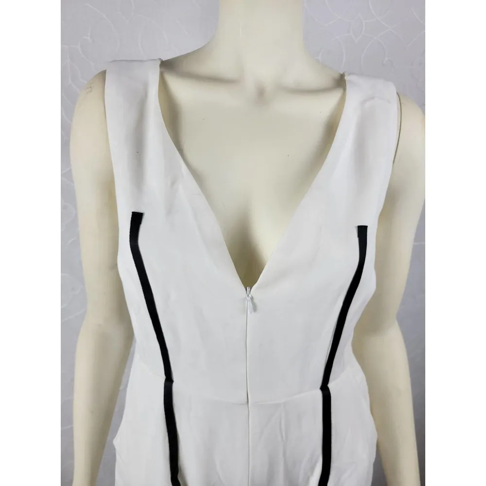 L'atiste by Amy Womens Jumpsuit Sz M White Front Zip Plunging V-Neck Career NEW - Image 14