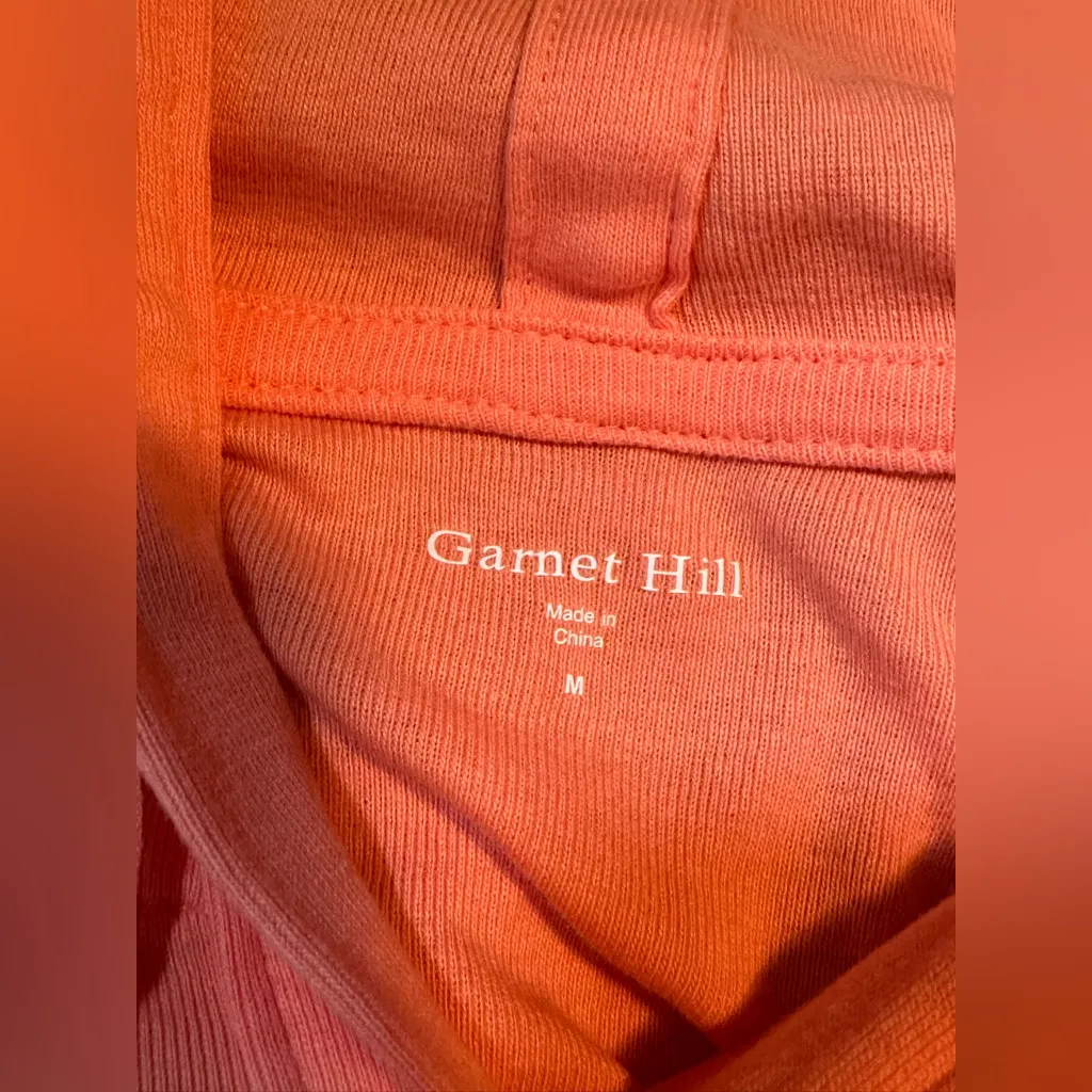 Orange Garnet Hill Women’s Button Up Light Hooded Sweater 100% Cotton Luxury M - Image 3