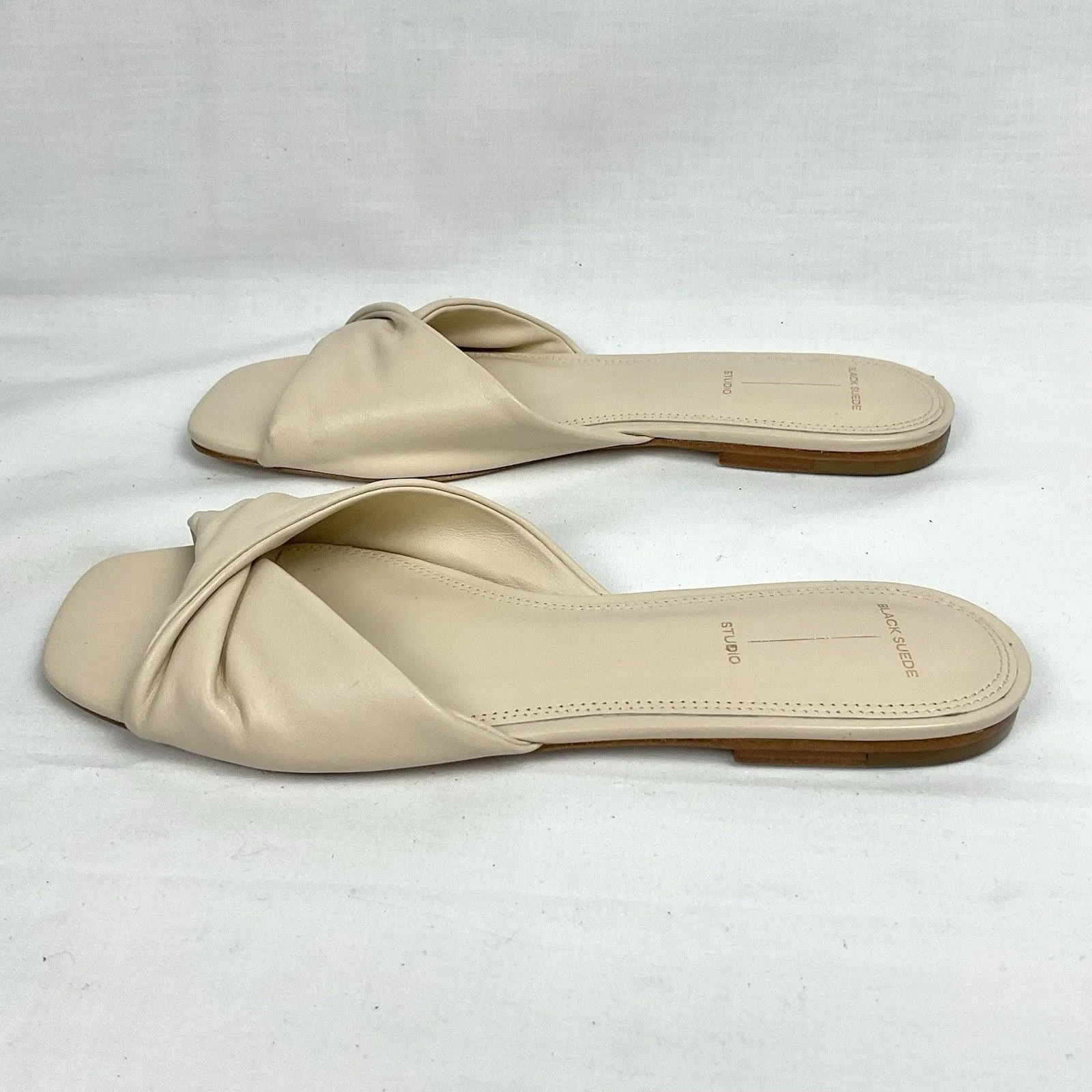 Black Suede Studio Alana Slide Sandals Sz 7 $278 Buff Cream Ivory Beige Neutral - Image 2