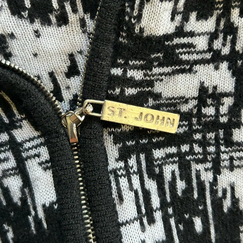 St. John Wool Blend Full Zip Shoulder pad Jacket Size Medium white black - Image 8