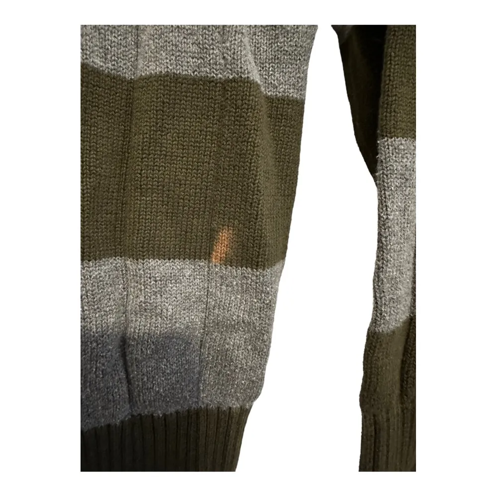 Oscar De La Renta Green and Grey Striped Knit Sweater Size Small - Image 4