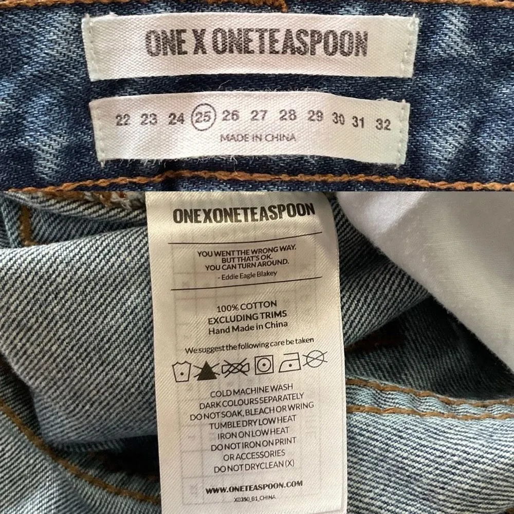 One Teaspoon  Blue Trashed High Waist Freebird Rigid Skinny Leg Denim Jeans 25 - Image 6