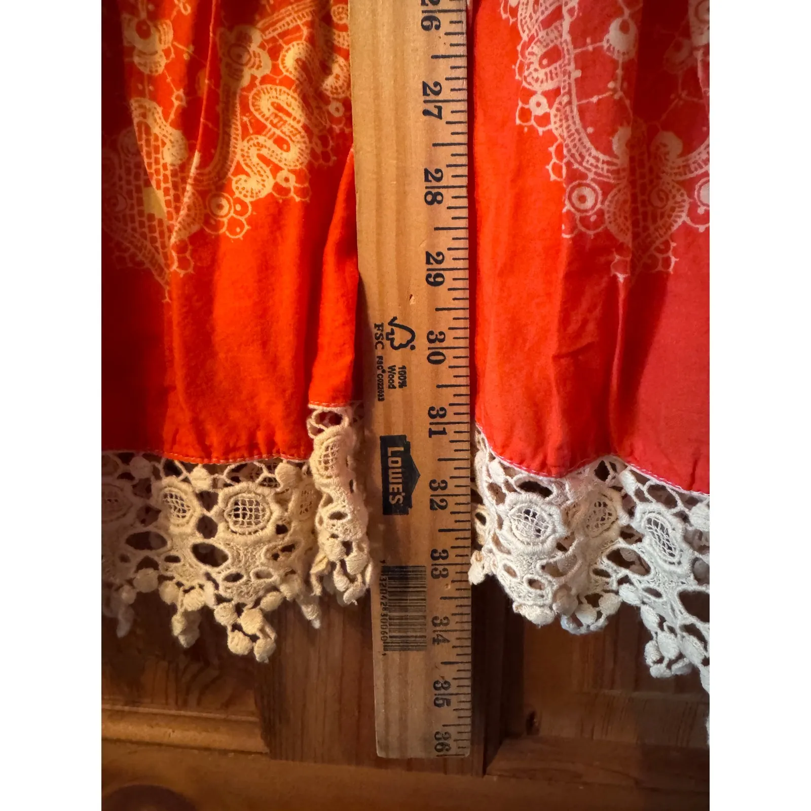 Sundance Boho Tiered Maxi Skirt Orange White Lace Trim Crochet Boho Festival L Size L - Image 7