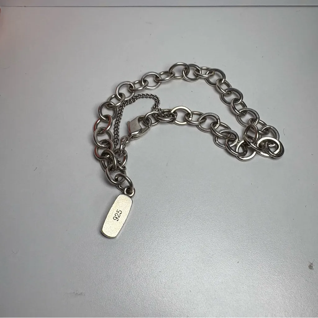 Forged Sterling Silver Link Chain Charm Bracelet Size Medium - Image 3