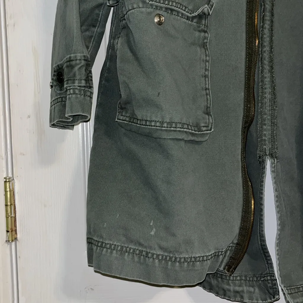 Vintage Denim Olive Green Jacket trench coat jacket Jean jacket green coat - Image 4