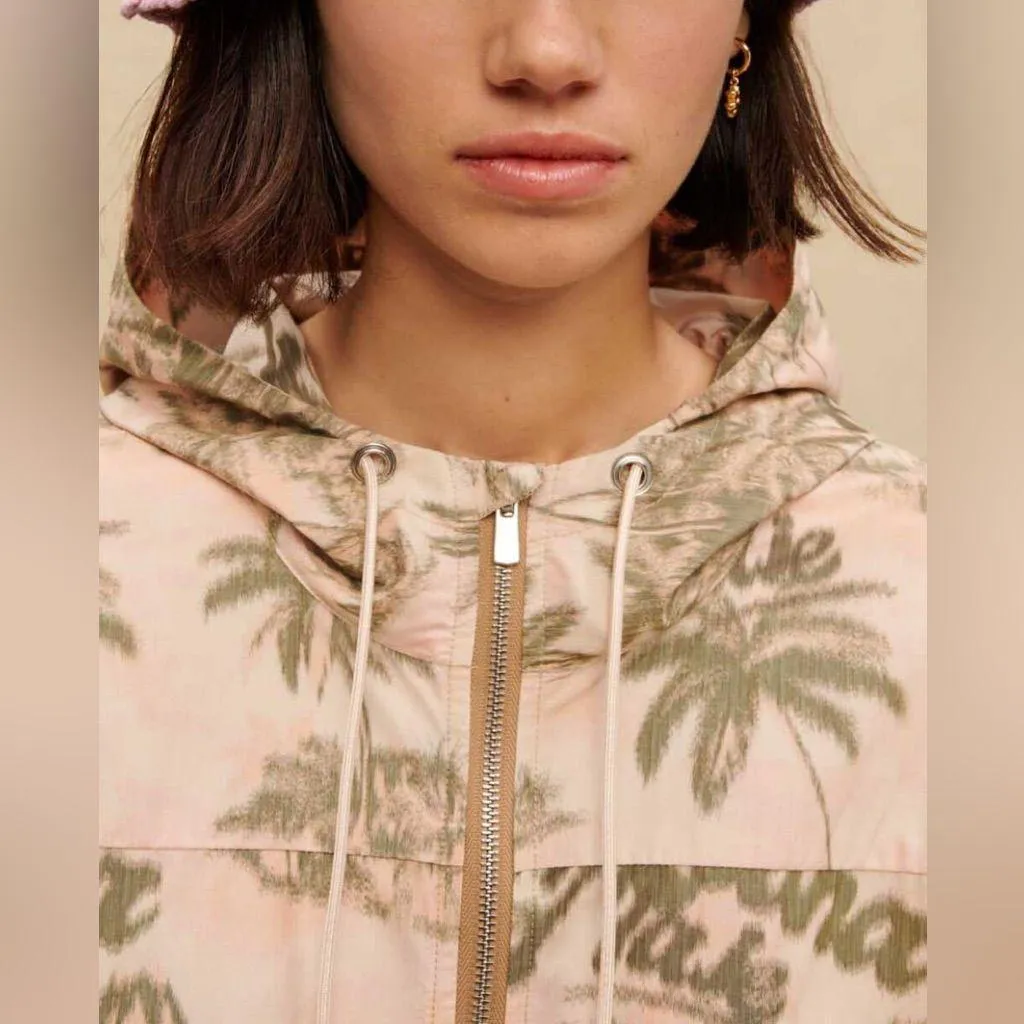 Maje Palm Tree Print Jacket Hooded Zip Front M (Size 10) NWT Elastic Waist - Image 6