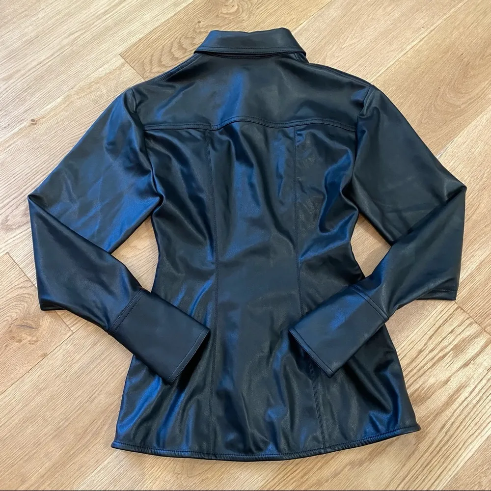 LPA Faux Leather Button Front Shirt in Black - Image 2