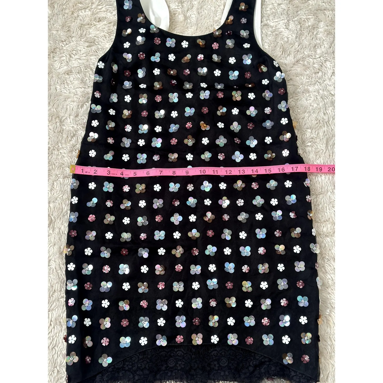 Sachin & Babi XS Black Beaded Sequin Mini Dress Floral Lace Sequined Multicolor - Image 7