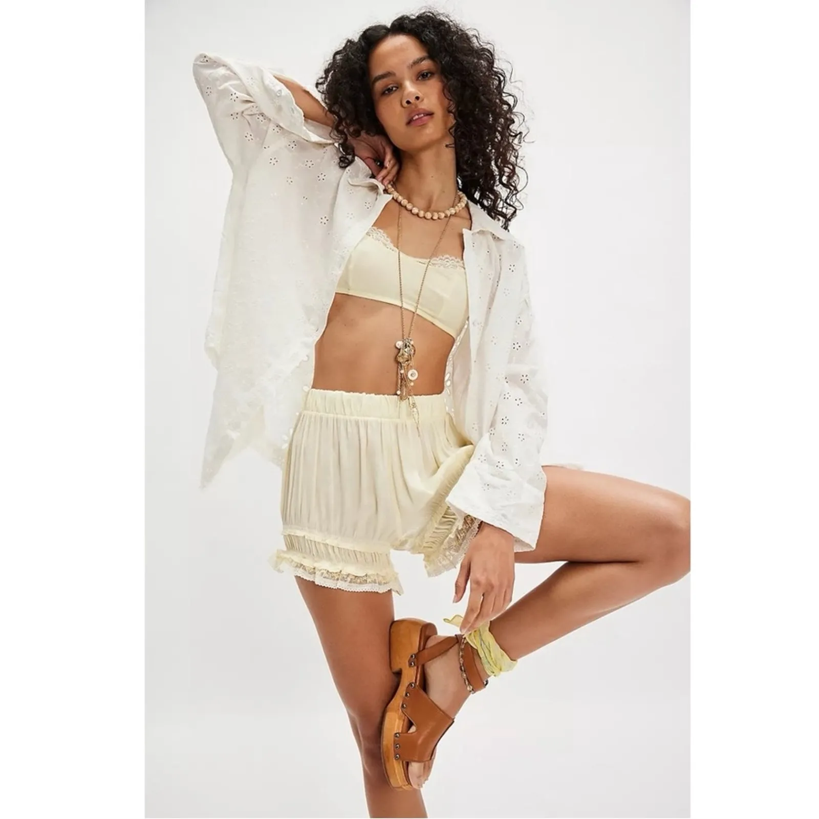 Free People Dainty Ethereal Cottage Mae Washed Eyelet Shirt in White Size Large - Image 13