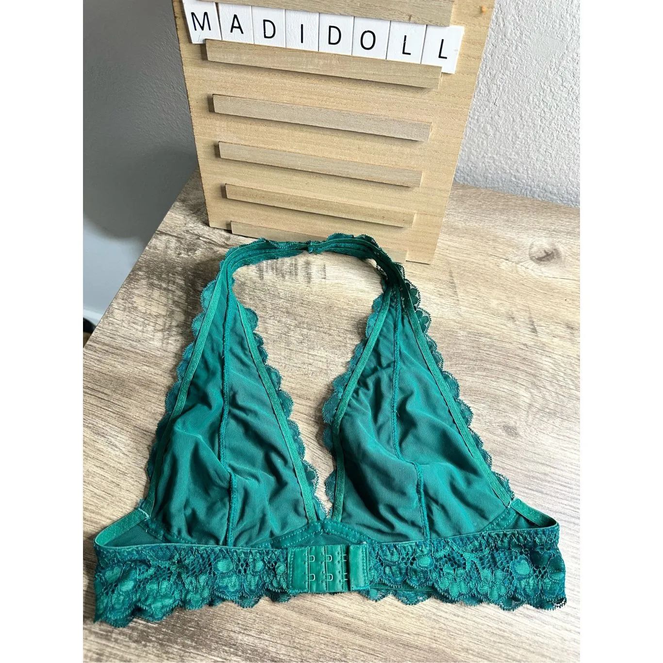 Free People Women’s Small Green Galloon Lace Halter Bralette - Image 2
