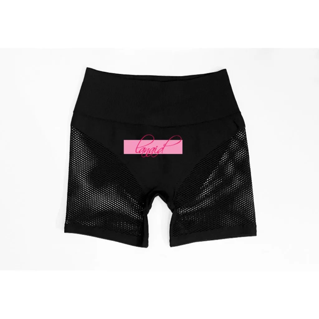Alo Seamless High-Waist Limitless Open Air Shorts Black Edgy Sheer Mesh Cut-Outs - Image 9