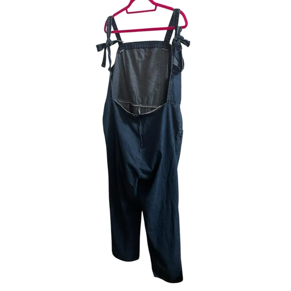 ASOS jean dungarees halter neck tie back dark denim cotton overalls jumpsuit 14 - Image 4