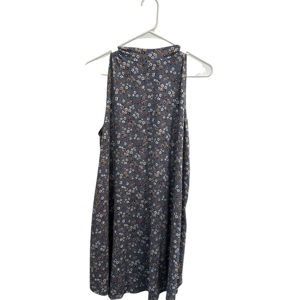 Earthbound Trading Co. Blue‎ Floral High-Neck Sleeveless Swing Dress - Large - Image 2
